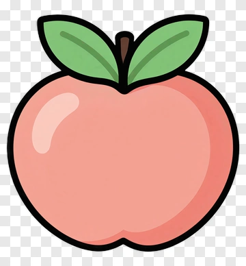 Cartoon Peach With Green Leaves PNG