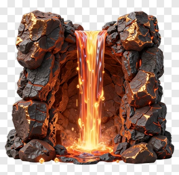 Lava Waterfall Surrounded By Rocks PNG
