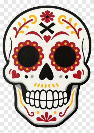 Colorful Sugar Skull With Floral Patterns PNG