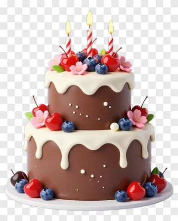Chocolate Cake With Berries And Candles PNG