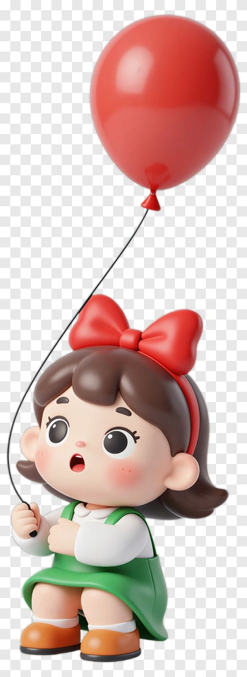 Cartoon Girl Holding A Red Balloon PNG
