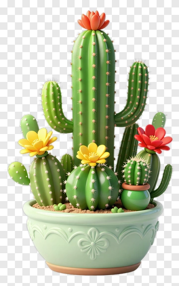 Colorful Cactus Arrangement In A Pot PNG