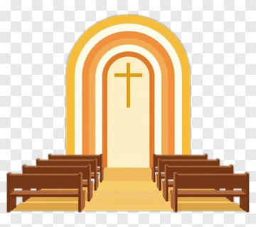 Church Interior With Cross And Pews PNG