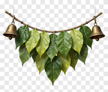 Decorative Leaf Garland With Bells PNG