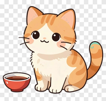 Cartoon Cat Sitting Beside A Bowl PNG
