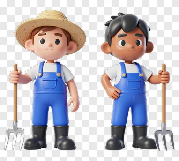 3D Farmer Characters Holding Garden Tools PNG