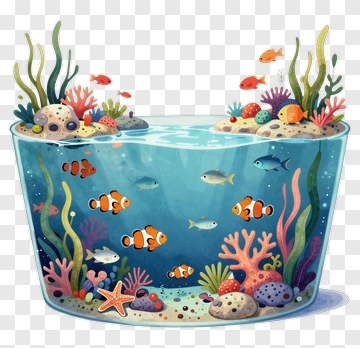 Colorful Aquarium With Fish And Coral PNG