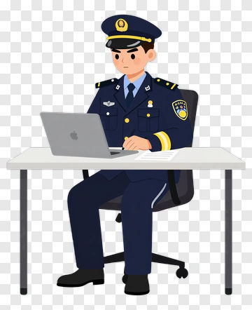 Police Officer Working At A Desk With A Laptop PNG