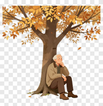 Thoughtful Elderly Man Sitting Under A Tree PNG