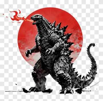 Godzilla Breathing Fire Against A Red Background PNG