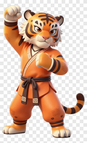 3D Tiger Martial Artist In Orange Outfit PNG