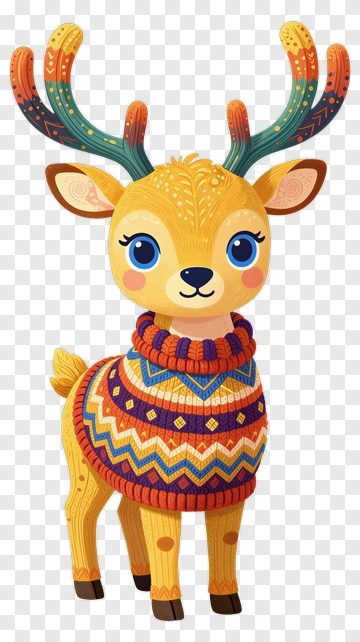 Cartoon Deer Wearing A Colorful Sweater PNG