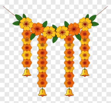 Colorful Flower Garland With Bells PNG