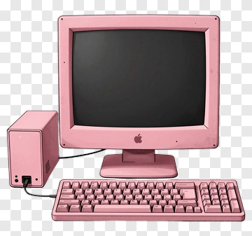 Pink Computer With Keyboard And Monitor PNG