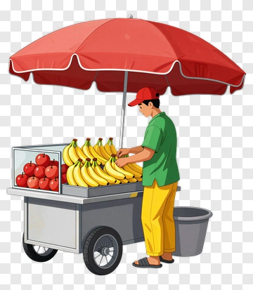 Fruit Vendor Selling Bananas And Apples PNG