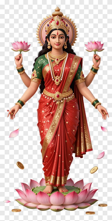 Hindu Goddess Holding Lotus Flowers PNG