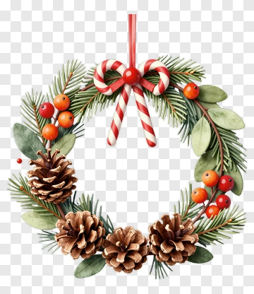Christmas Wreath With Pinecones And Candy Canes PNG