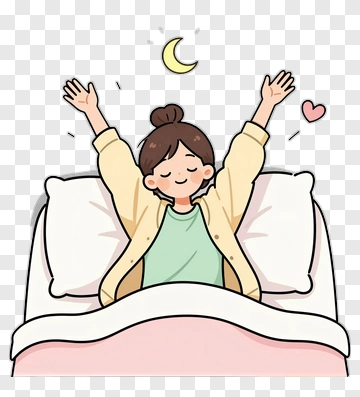 Cartoon Girl Waking Up In Bed PNG