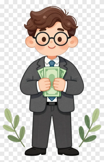 Cartoon Businessman Holding Money PNG