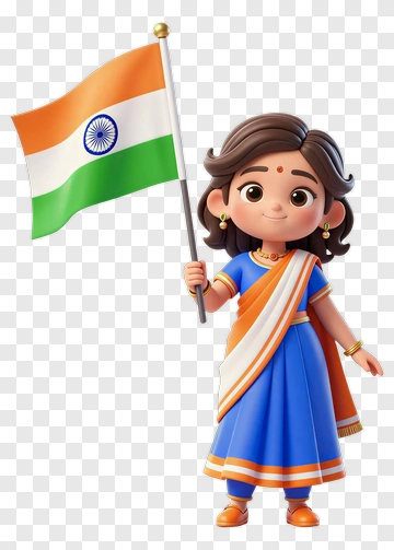 Cartoon Girl Holding An Indian Flag PNG