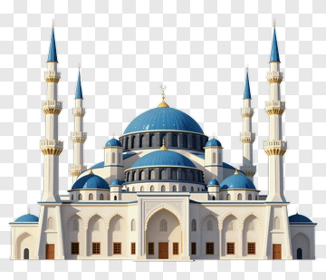 3D Mosque With Blue Domes And Minarets PNG