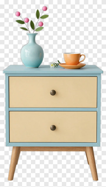 Colorful Nightstand With Vase And Cup PNG