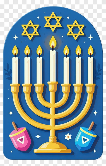 Colorful Menorah With Dreidels For Hanukkah PNG