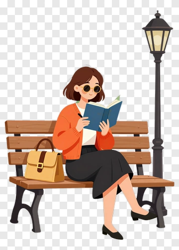 Woman Reading A Book On A Park Bench PNG