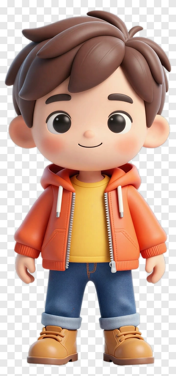 3D Cartoon Boy In Orange Jacket PNG