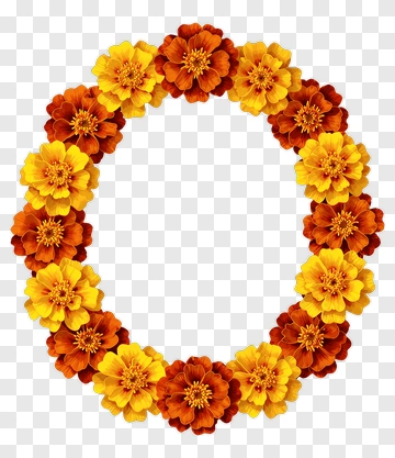 Flower Wreath With Yellow And Orange Marigolds PNG