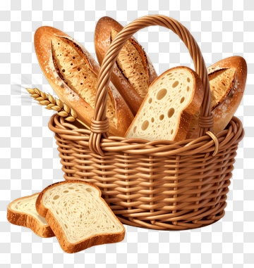 Bread Basket Filled With Loaves And Slices PNG