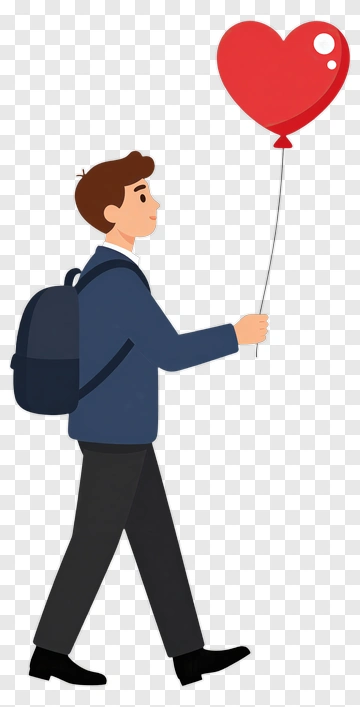 Man Walking With A Heart Balloon PNG