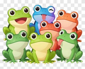 Cartoon Frogs Group PNG