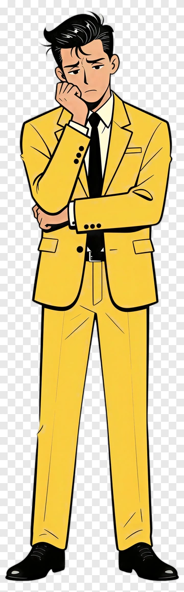 Cartoon Man In Yellow Suit Thinking PNG
