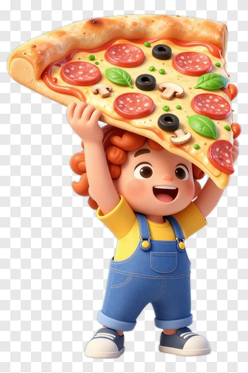 Cartoon Boy Holding A Slice Of Pizza PNG