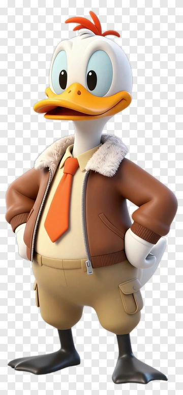 Cartoon Duck Wearing A Brown Jacket PNG