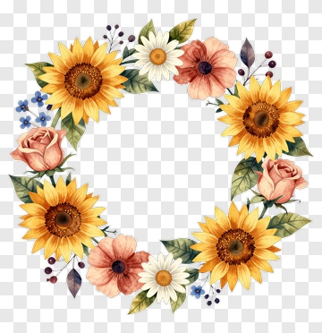 Floral Wreath With Sunflowers And Roses PNG