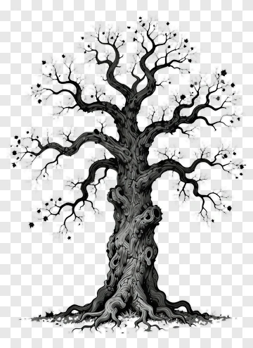Detailed Black And White Tree Illustration PNG