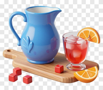 Blue Pitcher With Glass Of Red Drink And Orange Slices PNG