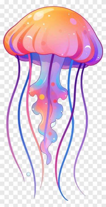 Colorful Jellyfish With Flowing Tentacles PNG