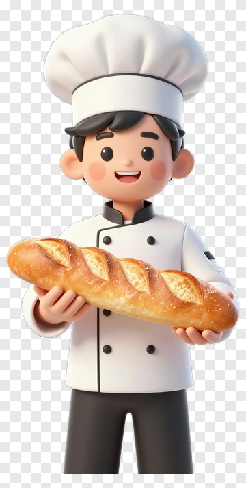 3D Chef Holding A Fresh Baguette PNG
