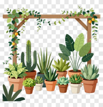 Potted Succulents And Cacti Arrangement PNG
