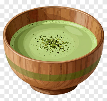 Matcha Green Tea In Wooden Bowl PNG