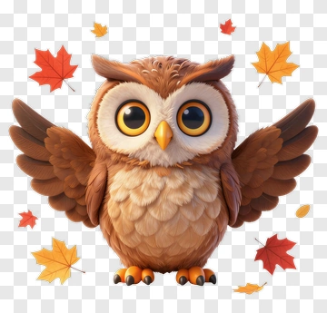 Cartoon Owl With Autumn Leaves PNG