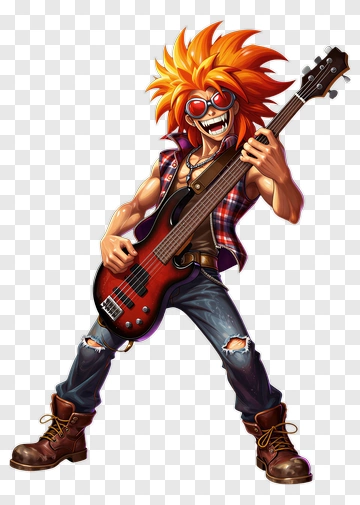 Rock Musician Playing Bass Guitar PNG