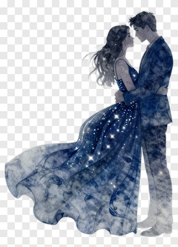 Romantic Couple Embracing Under A Starry Sky PNG