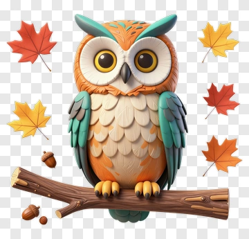Colorful Cartoon Owl Sitting On A Branch PNG