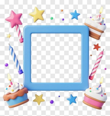 Birthday Cake Frame With Candles And Stars PNG