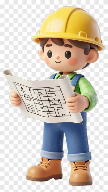 Cartoon Builder Holding A Blueprint PNG