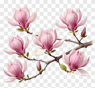 Magnolia Flowers On A Branch PNG